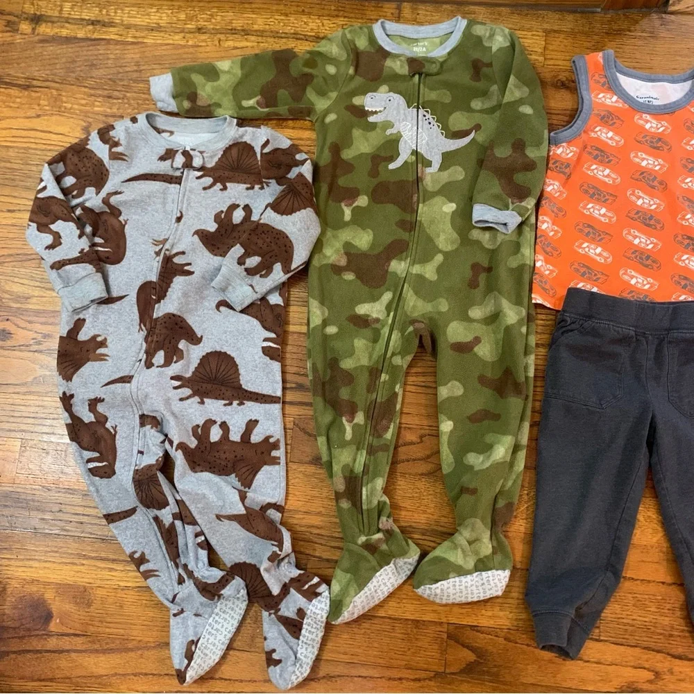 Baby Toddler Boy LS Footed Fleece Pajama Onesies Shirt Pant Sets 2T / 24 Months